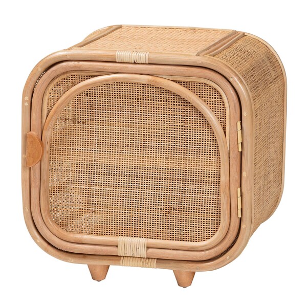 Bali & Pari Keita Bohemian Natural Rattan and Mahogany Wood Nightstand 244-13671-ZORO - main